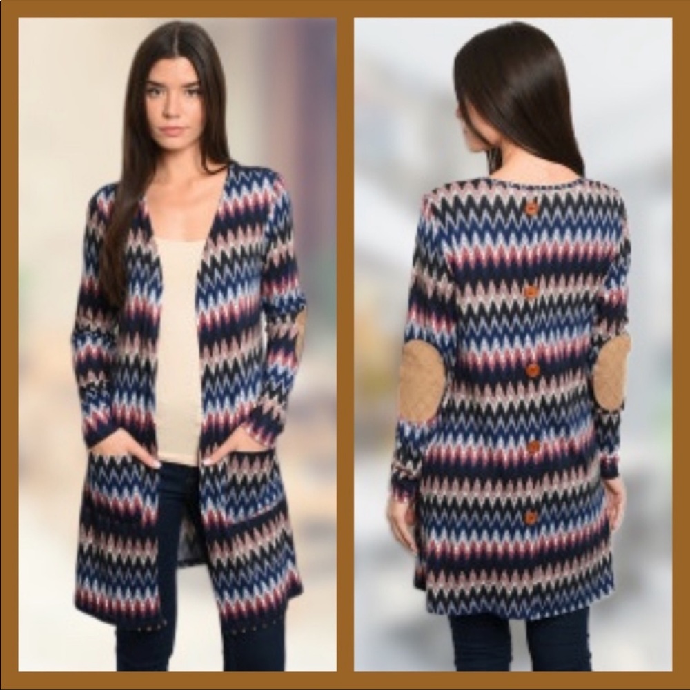 Boutique woman’s cardigan Open Front Chevron Pattern